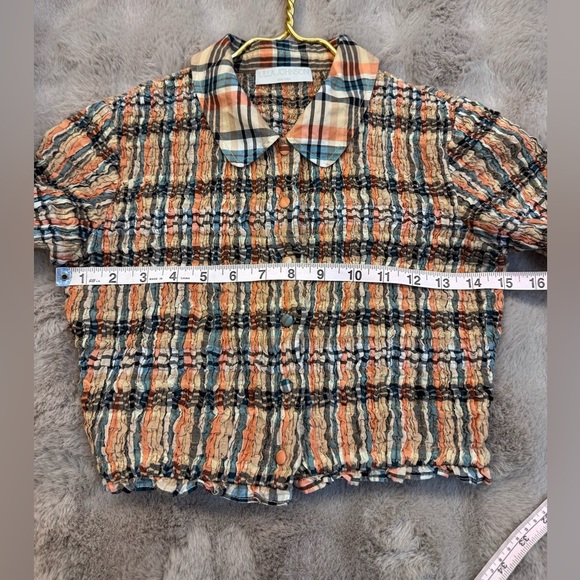 Ulla Johnson Jules Smocked Silk Cotton Collared Crop Top 00 - Picture 8 of 8